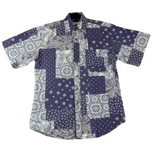Bugle‎ Boy Co Shirt Medium Vintage 90's Bandana Blue Patchwork Button Up Y2K